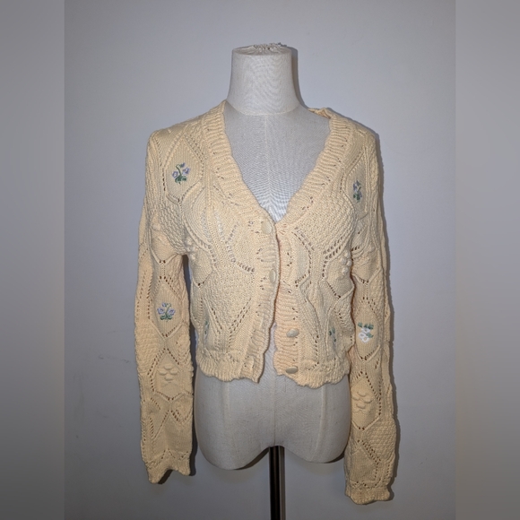 Zara Sweaters - Embroidered Butter Yellow Embroidered Floral Cardigan Sweater